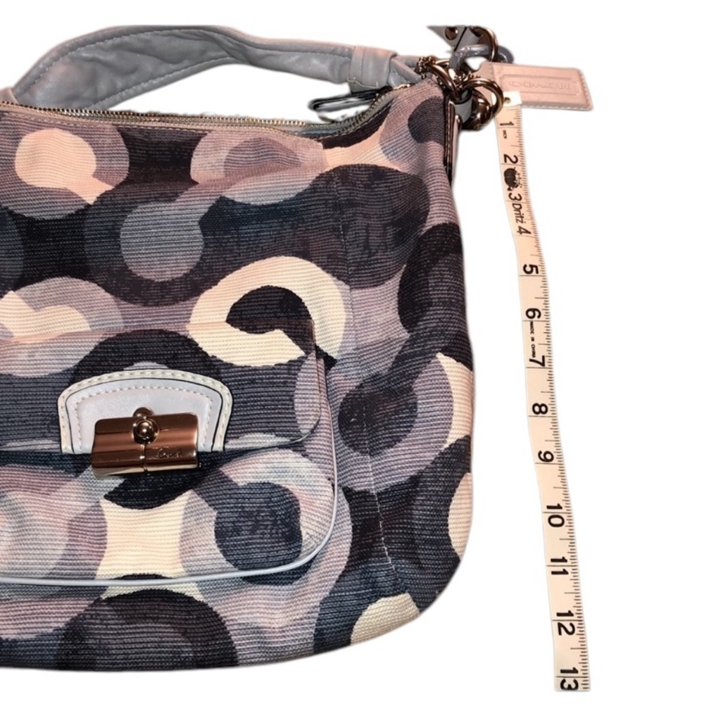 COACH OP ART shades of blue & white canvas with leather trim silver hardware - Picture 9 of 16